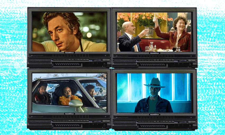 Clockwise: The Bear, Julie and Julia, Justified: Primeval City, They Cloned Tyrone. 
