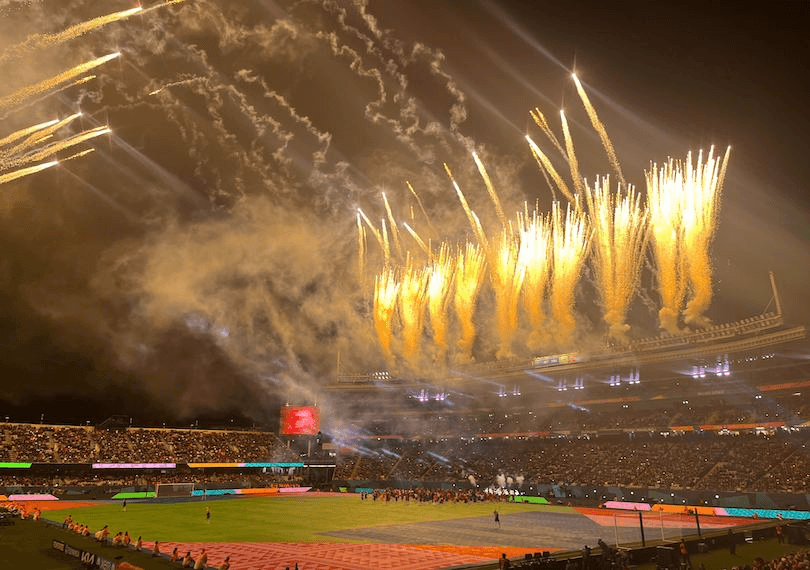 fireworks in a big stadium 