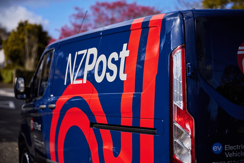 nz post blue and red branded van