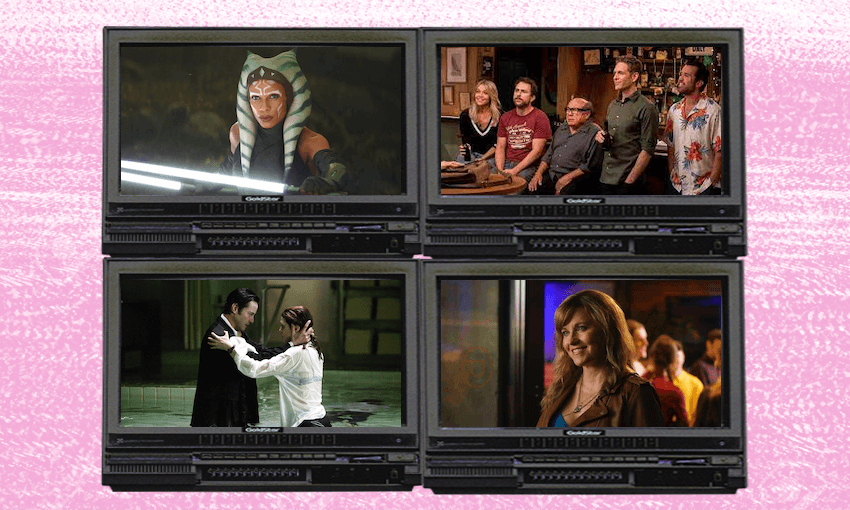 Clockwise: Ahsoka, It’s Always Sunny in Philadelphia, My Life is Murder, Constantine.