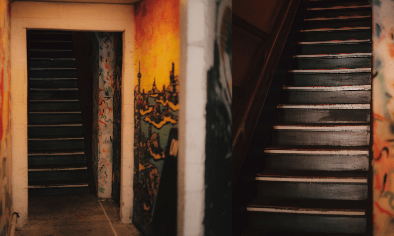 The staircase at Auckland’s Basement Theatre. (Photos: Scott Hardy) 
