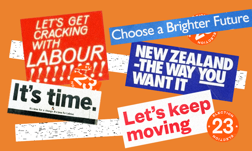 Some political slogans on an orange background