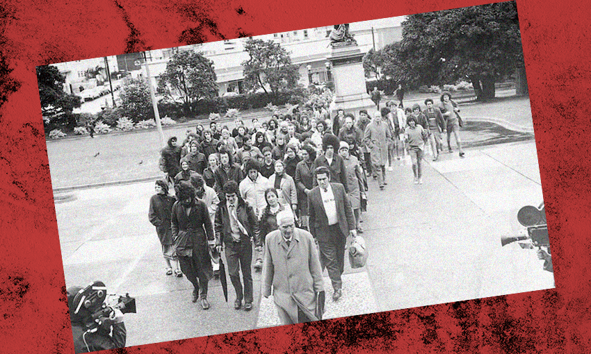 The Māori language petition is presented to parliament (Image: Ministry of Culture and Heritage, URL: https://nzhistory.govt.nz/media/photo/maori-language-petition-1972) 
