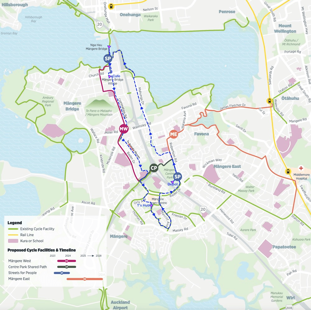A map showing the infrastructure programme for Māngere.