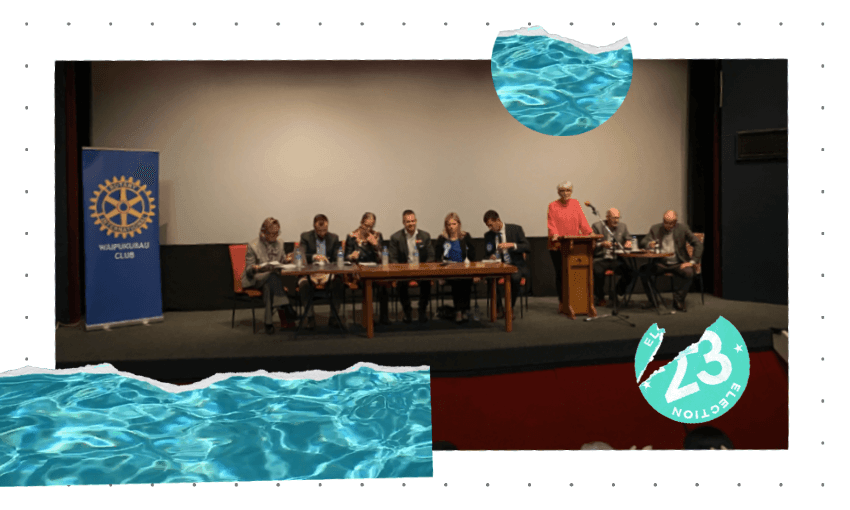 Candidates in Waipukurau with a water backdrop