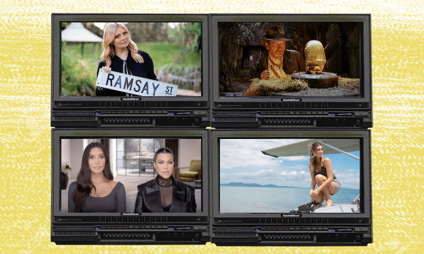 Clockwise: Neighbours: The Return, Indiana Jones and the Raiders of the Lost Ark, Love is in the Air, The Kardashians. 
