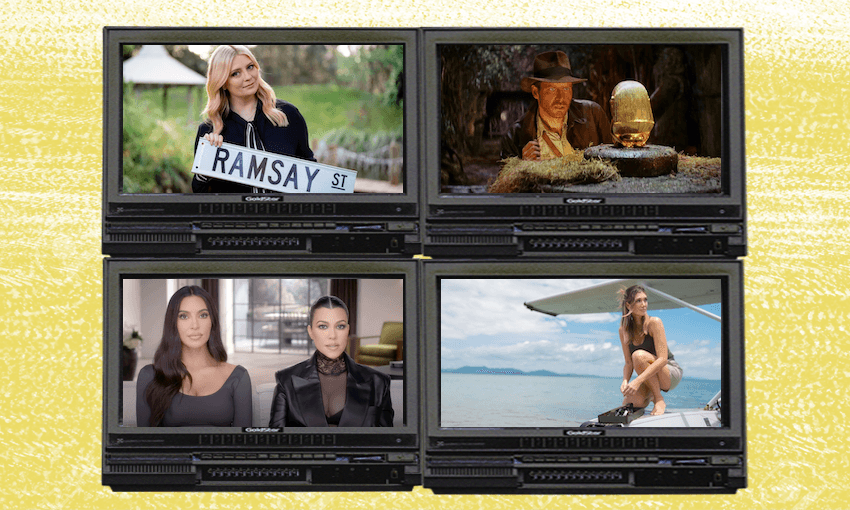 Clockwise: Neighbours: The Return, Indiana Jones and the Raiders of the Lost Ark, Love is in the Air, The Kardashians.