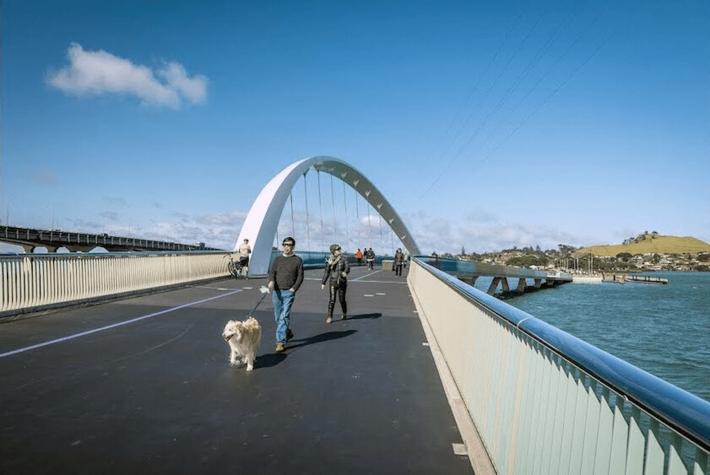 The Ngā Hau Māngere bridge over the Manukau harbour.