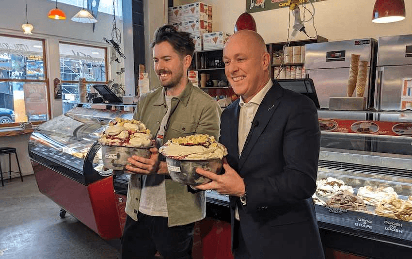 Christopher Luxon proudly displays his ice cream