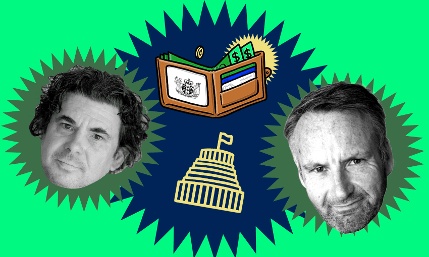 Toby Manhire and Bernard Hickey, suspended in air. 
