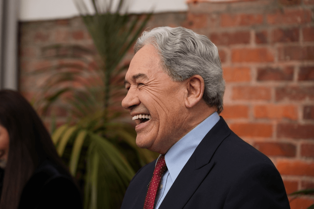 Winston Peters laughing his way back into parliament. Photo: Warner Bros. Discovery ANZ 
