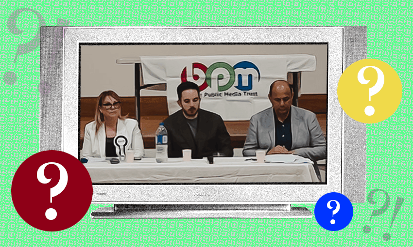 NZ First’s Jenny Marcroft, The Greens’ Ricardo Menendez March and Labour’s Willie Jackson at the Better Public Media debate (Photo: Duncan Greive / Design: Tina Tiller)