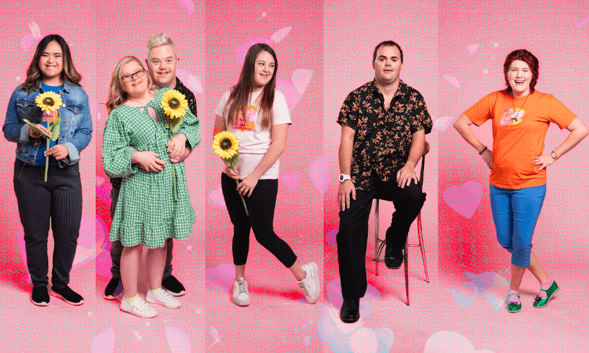 The cast of Down for Love season two! (Photo: TVNZ+, Image Design: Tina Tiller) 
