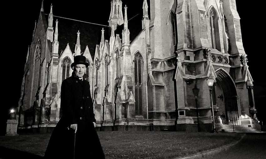 Dunedin’s haunted historian Andrew Smith at First Church (Photo: Tara Ward / Design: Archi Banal)
