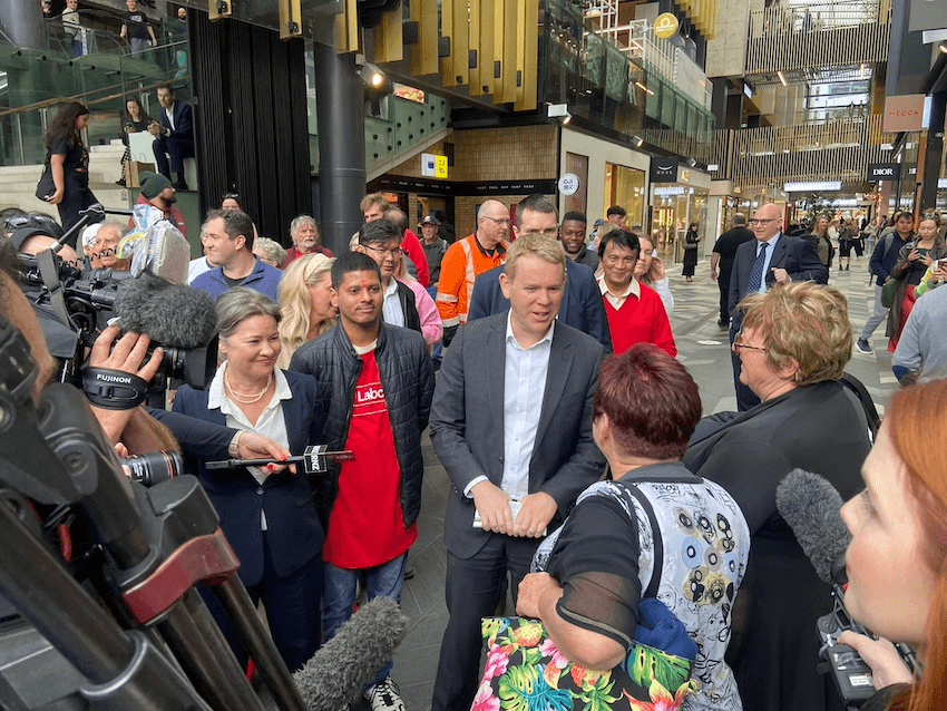Chris Hipkins at Commercial Bay in Auckland during the campaign (Photo: Stewart Sowman-Lund) 
