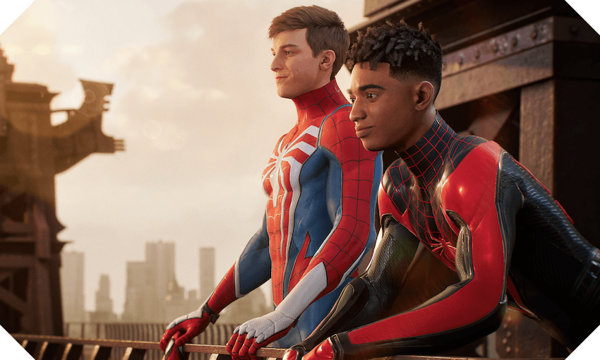 Peter Parker and Miles Morales as the Spider-Men in Insomniac’s Spider-Man 2. (Photo: Supplied) 
