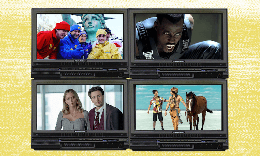 Clockwise: Hot Potato: The Wiggles Story, the Blade Trilogy, Reservation Dogs, Pain Hustlers.