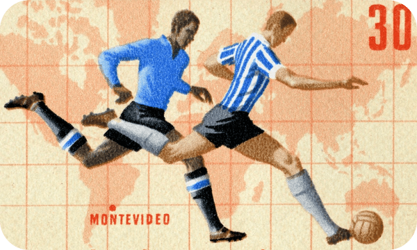 A 1958 Hungarian stamp commemorating the final of the 1930 Fifa World Cup. Not pictured: the depraved violence. (Image: Getty Images) 
