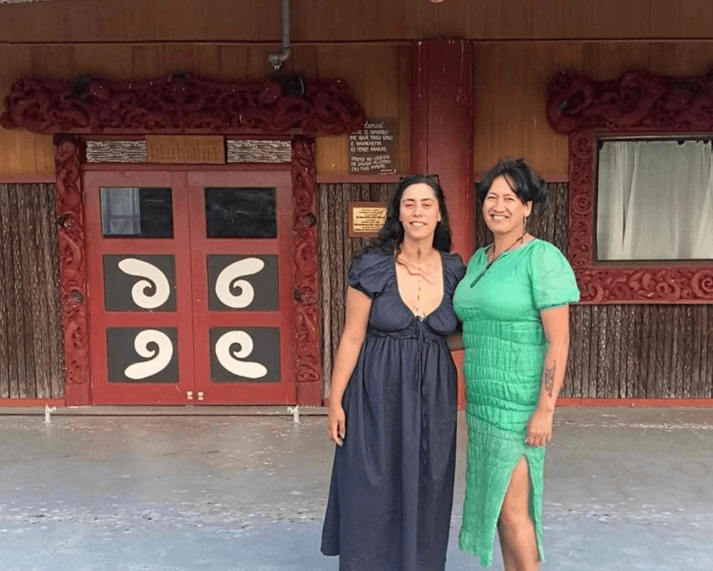 Jolley at Waipapa marae in Kawhia with her eldest tamariki Derrin.