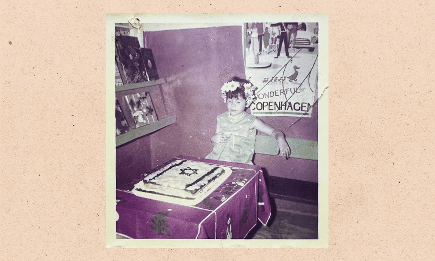 The author’s mother at her fifth birthday, about a month after her father was killed fighting in the the Six Day War. (Photo supplied, additional design by Archi Banal)