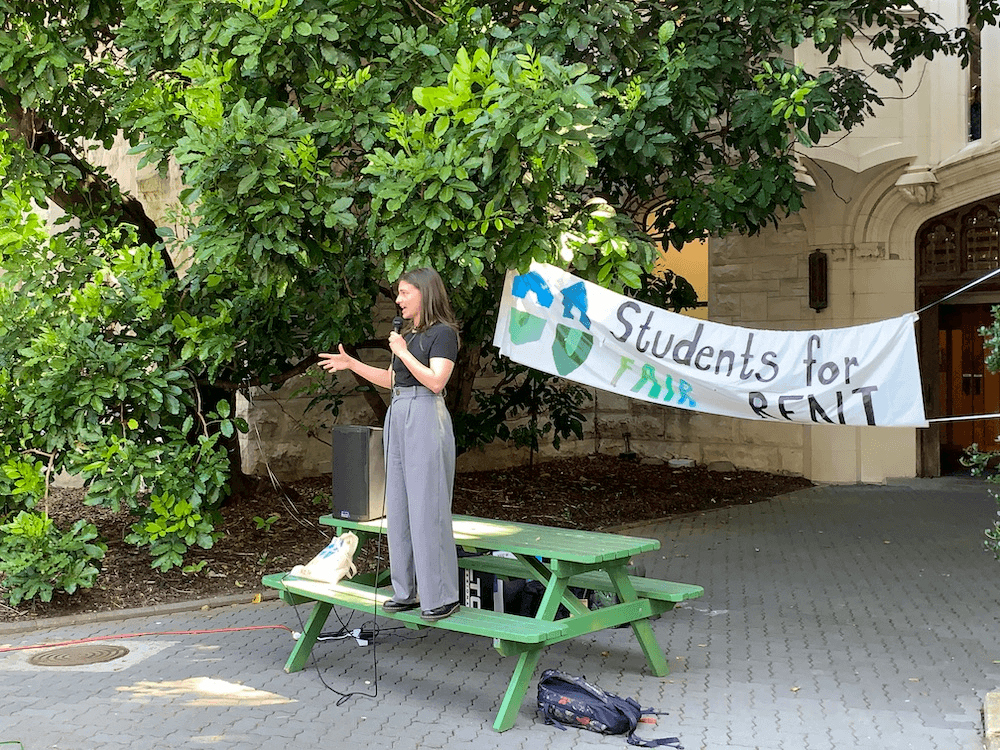 Newly re-elected Auckland Central MP Chlöe Swarbrick at the rally.