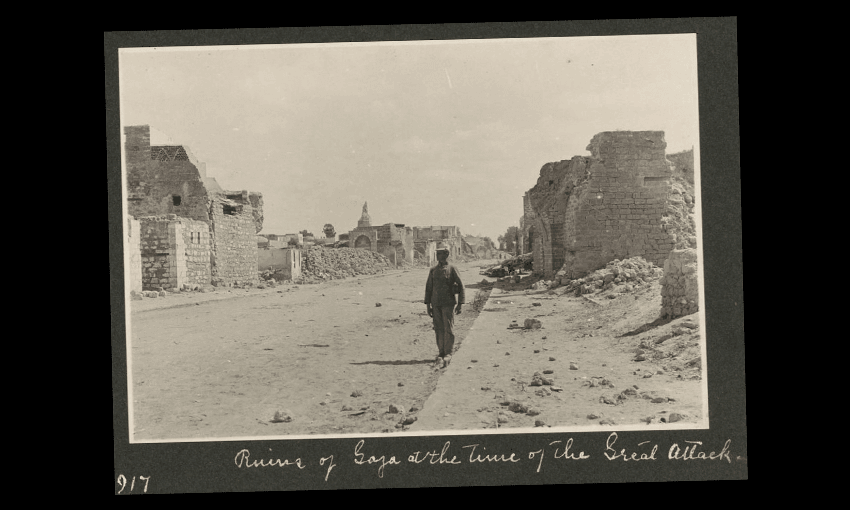 Caption reads ‘ruins of Gaza at the time of the great attack (Image: Library of Congress) 
