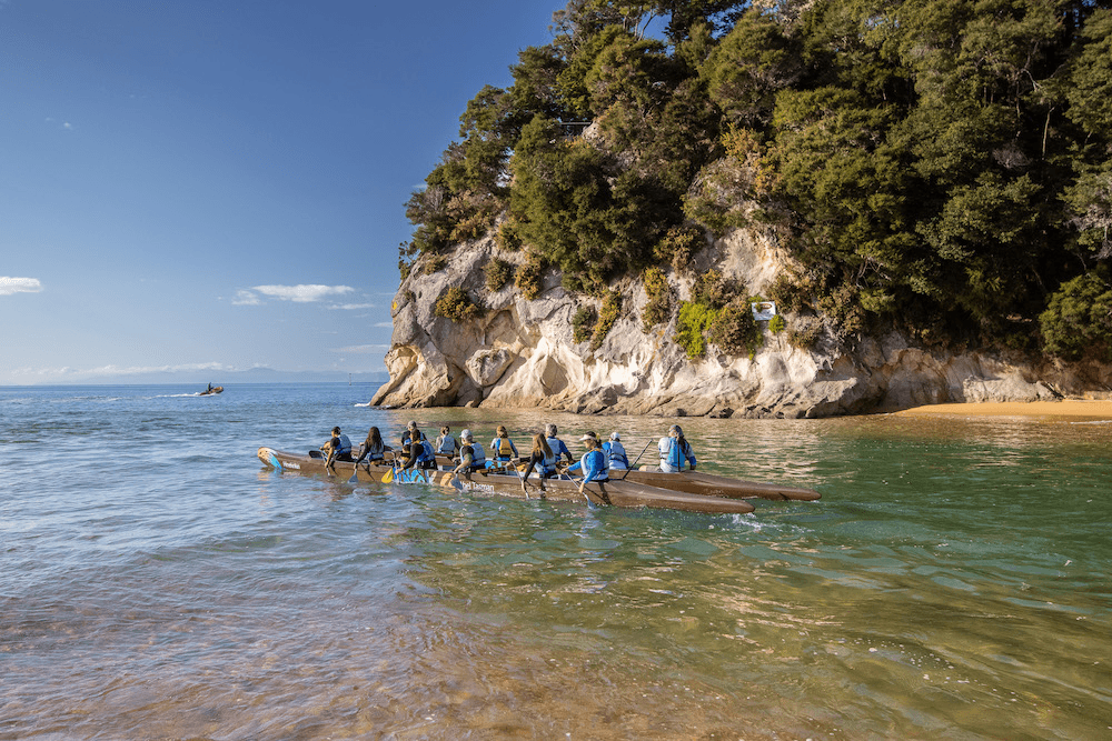 A photo of kayakers in the Abel Tasman national park.
