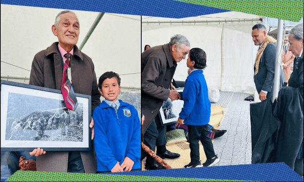 Kīngi Tūheitia was presented with a photo of his grandfather, Kīngi Korokī Te Rata Mahuta Tāwhiao Pōtatau Te Wherowhero V, being carried atop Taupiri Maunga, the sacred burial ground of Tainui (Photos: Supplied) 
