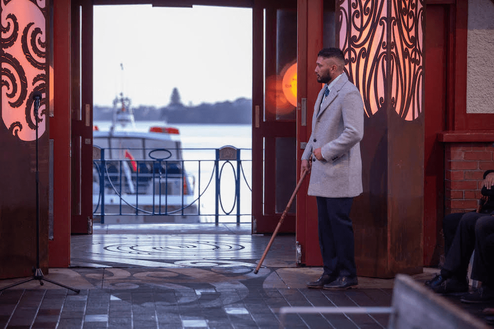 Kīngi Makoare, delivers the mihi whakatau at the dawn blessing of Te Wharekura. (Photo: Auckland Council)
