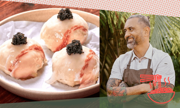 The corned beef buns with caviar and lardo at Metita; and Michael Meredith (Photos: Supplied) 
