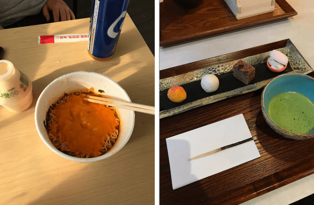 A convenience store meal in Seoul and Wagashi in Tōkyo.