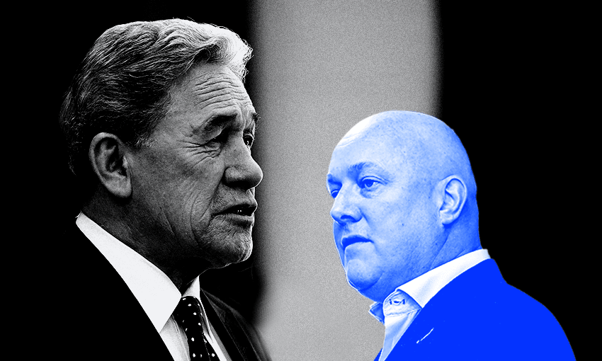 NZ First leader Winston Peters and National leader Christopher Luxon (Photos: Getty Images / Design: Archi Banal) 
