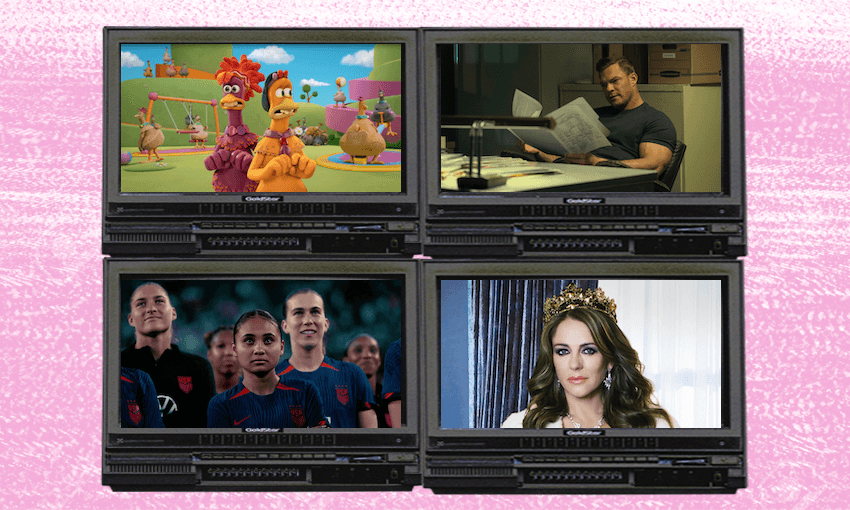 Clockwise: Chicken Run: Dawn of the Nugget, Reacher, The Royals, Under Pressure: The US Woman’s Team. 
