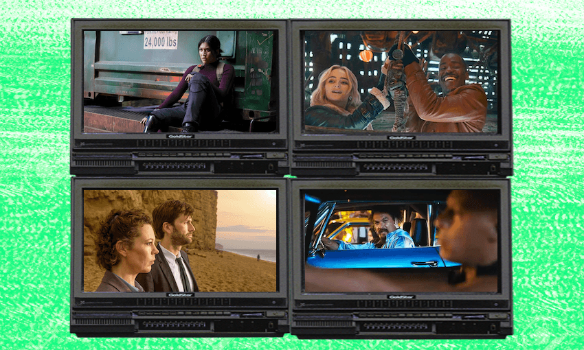 Clockwise: Marvel Studios’ Echo, Doctor Who, Fast X, Broadchurch. 
