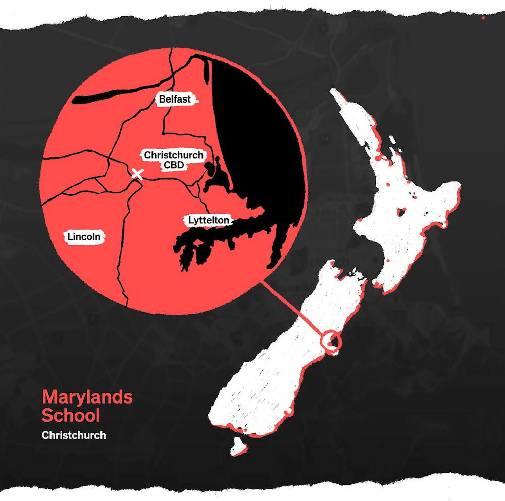 The location of Marylands School on a map.