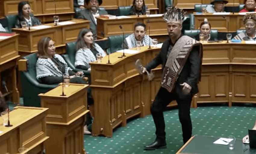 Tākuta Ferris during his swearing in (Image: Parliament TV) 
