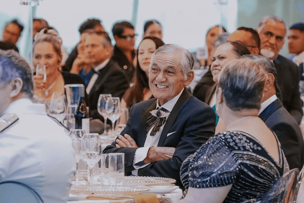 Kiingi Tuheitia smiles at the Kiingitanga 165th anniversary event at Tamaki Paenga Hira/Auckland Museum in December 2023.