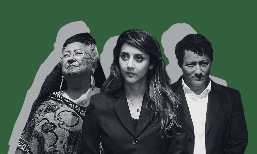 Elizabeth Kerekere, Golriz Gharahman and Kiri Allan have all left politics in dramatic fashion in the past 12 months (Design: Archi Banal) 
