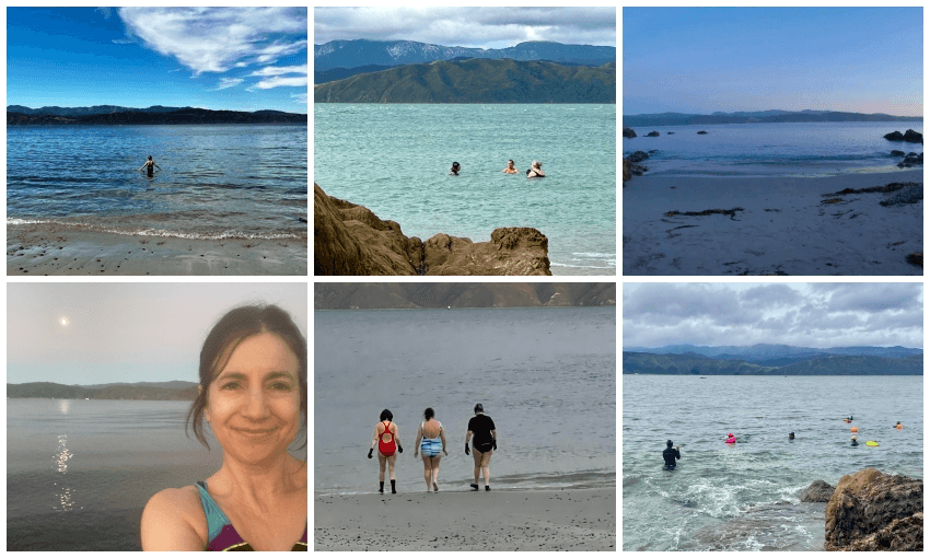 Scenes from Miramar beaches: clockwise from top left Scorching Bay, Claude’s Cove, Claude’s Cove, Kau Bay, Scorching Bay, Seatoun Beach (Photos: Supplied) 
