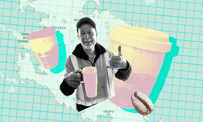 Aotea locals were quick to get on board with reusable cups (Images: Supplied; design by Tina Tiller) 
