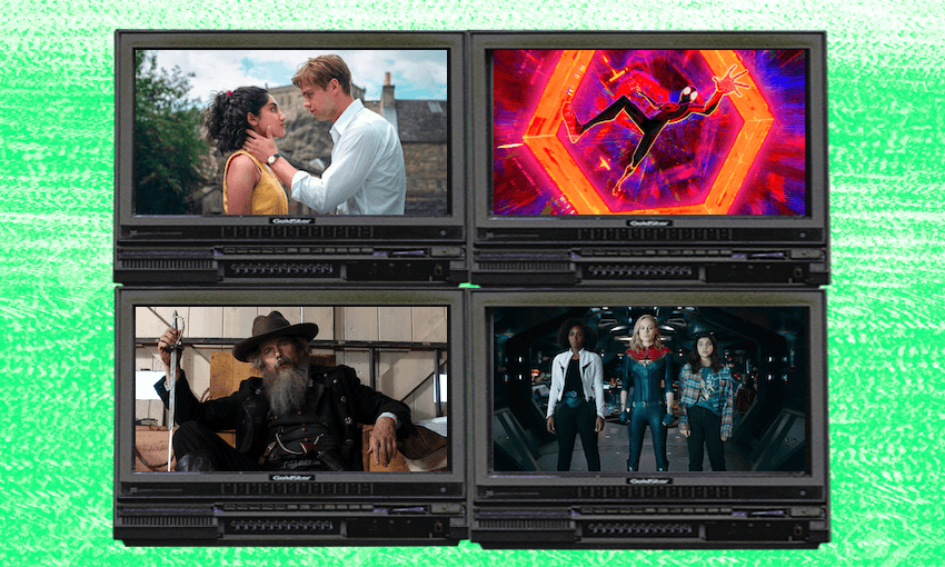 Clockwise: One Day, Spider-Man: Across the Spider-Verse, The Marvels, The Good Lord Bird. 
