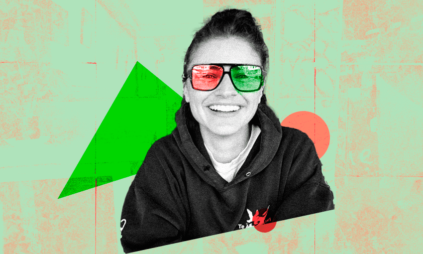 Hubristic or transformative? Chlöe Swarbrick wants the co-ledership. Photo: Toby Manhire; image: Tina Tiller