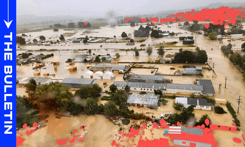 The aftermath of Cyclone Gabrielle in Hawke’s Bay. (Photo: Hawke’s Bay Civil Defence. Design: Tina Tiller.)