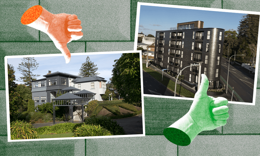 Premier house on the left, a real apartment building on the right (Image: Tina Tiller) 
