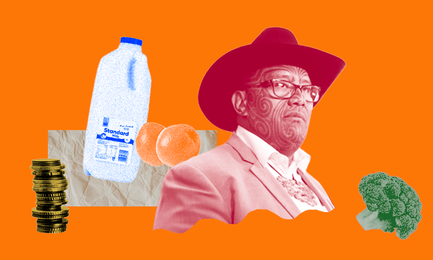 rawiriri waititi on a orange background surrounded by fruit