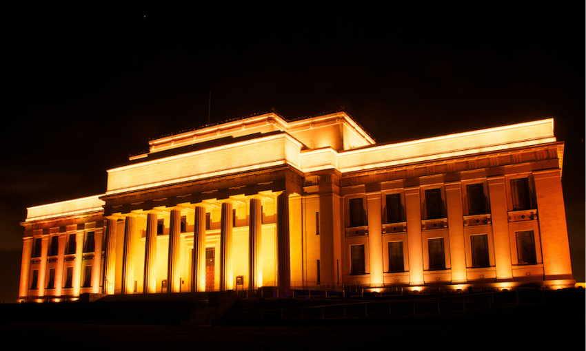The Auckland Museum seen at night.
