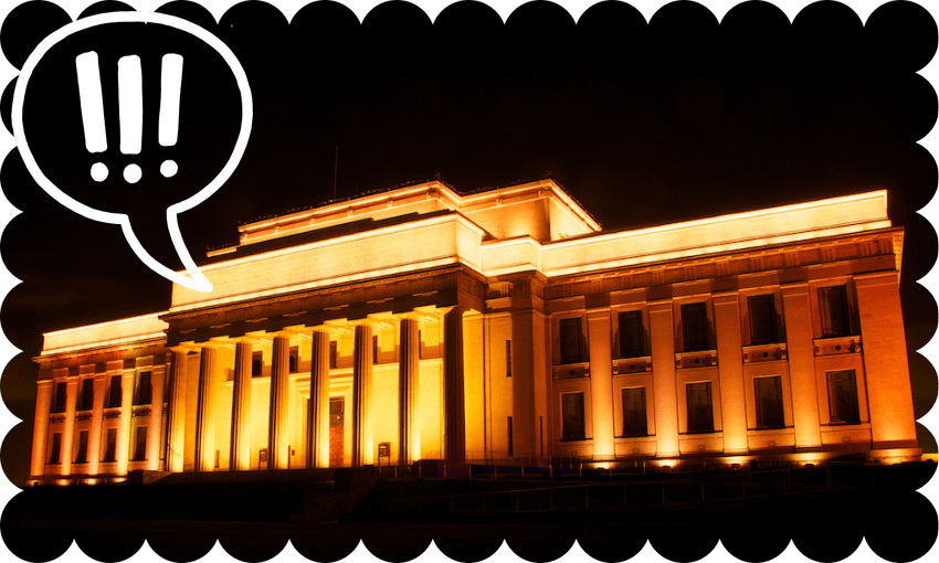 The Auckland Museum seen at night.