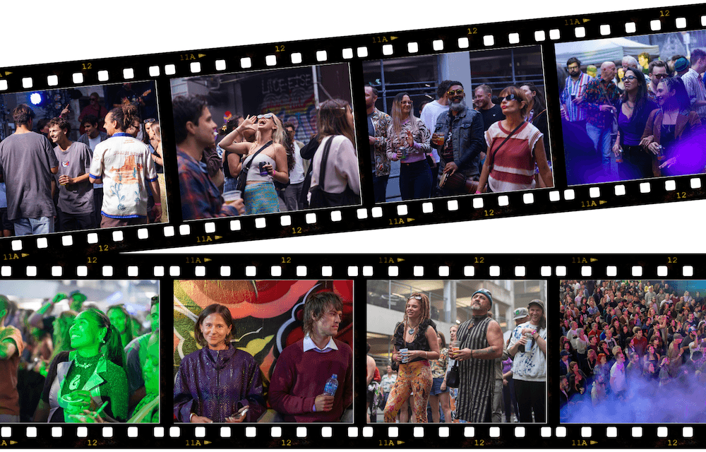 A photo collage showing the diverse crowds at the Cross Street Music Festival.