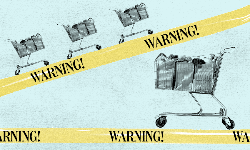 Shopping trolleys on a yellow warning tape