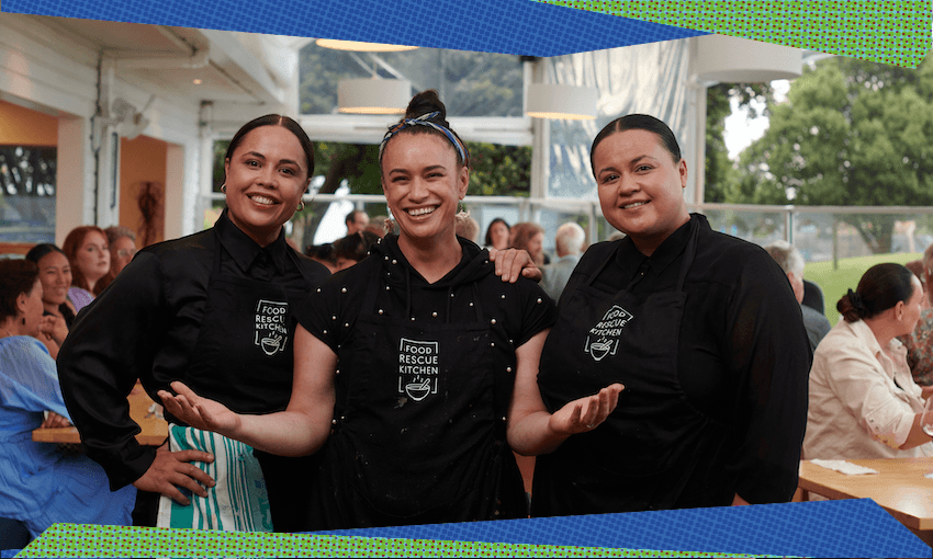 Naomi Tailolo (centre) with chefs Kārena and Kasey Bird in Food Rescue Kitchen (Photo: Supplied) 

